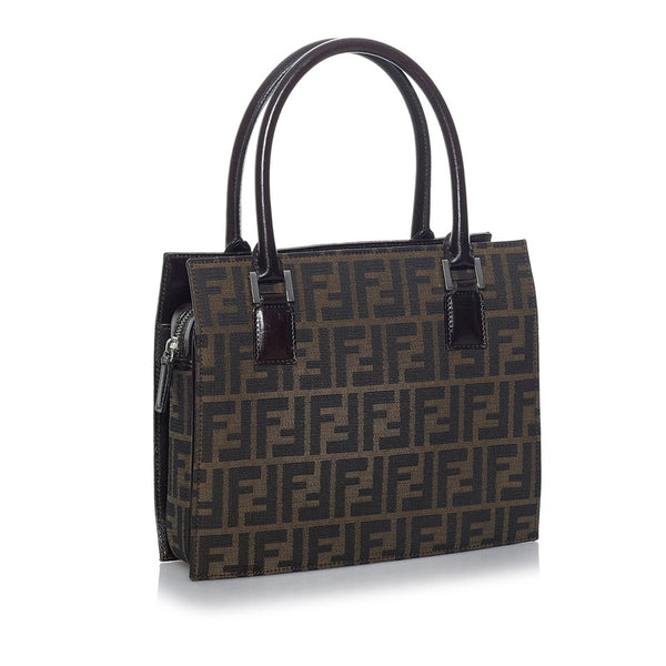フェンディ ズッカ ハンドバッグ ブラウン キャンバス レザー レディース FENDI 【中古】