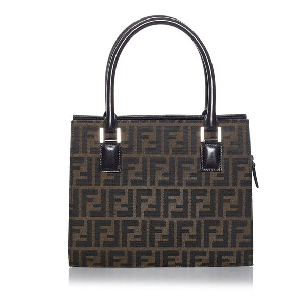 フェンディ ズッカ ハンドバッグ ブラウン キャンバス レザー レディース FENDI 【中古】