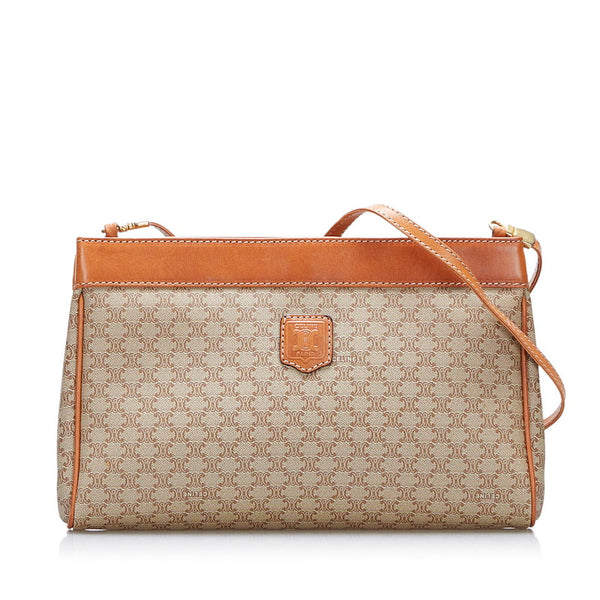 セリーヌ マカダム 斜め掛け ショルダーバッグ ベージュ PVC レザー レディース CELINE 【中古】