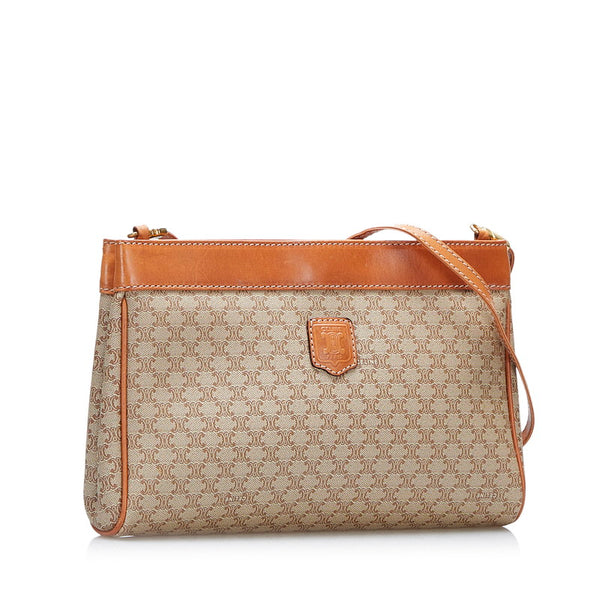 セリーヌ マカダム 斜め掛け ショルダーバッグ ベージュ PVC レザー レディース CELINE 【中古】