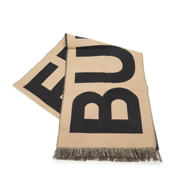 バーバリー ロゴ マフラー ベージュ ブラック ウール レディース BURBERRY 【中古】