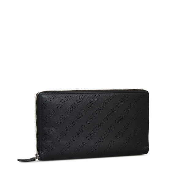 バレンシアガ パンチングロゴ ラウンドファスナー 長財布 594317 ブラック レザー レディース BALENCIAGA 【中古】