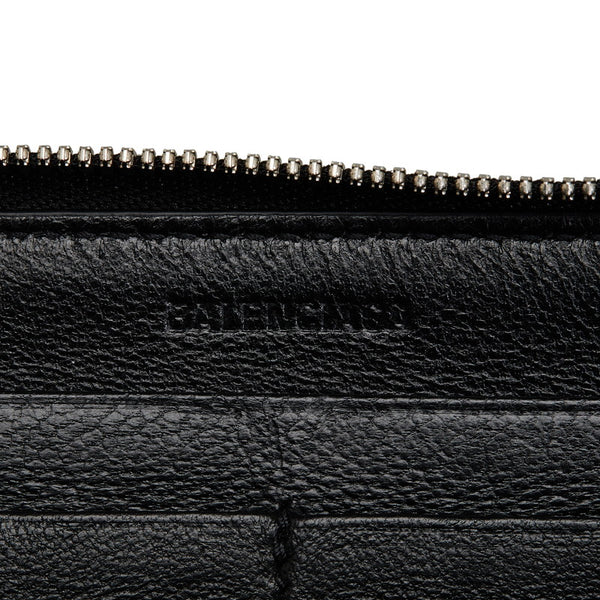 バレンシアガ パンチングロゴ ラウンドファスナー 長財布 594317 ブラック レザー レディース BALENCIAGA 【中古】