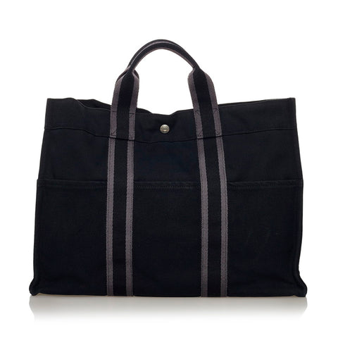 エルメス フールトゥMM ハンドバッグ トートバッグ ブラック キャンバス レディース HERMES 【中古】