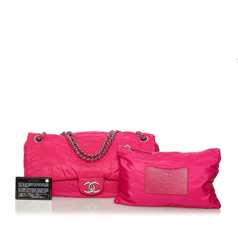 シャネル ナイロンマトラッセ  ココマーク チェーン ショルダーバッグ ピンク ナイロン レザー レディース CHANEL 【中古】