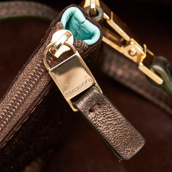 ティファニー リバーシブル  トートバッグ メタリックダークブラウン ブラウン レザー スウェード レディース TIFFANY&Co. 【中古】