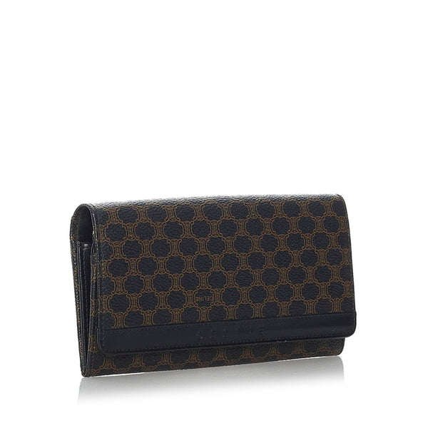セリーヌ マカダム ブラック ブラウン PVC レザー 長財布 レディース CELINE 【中古】
