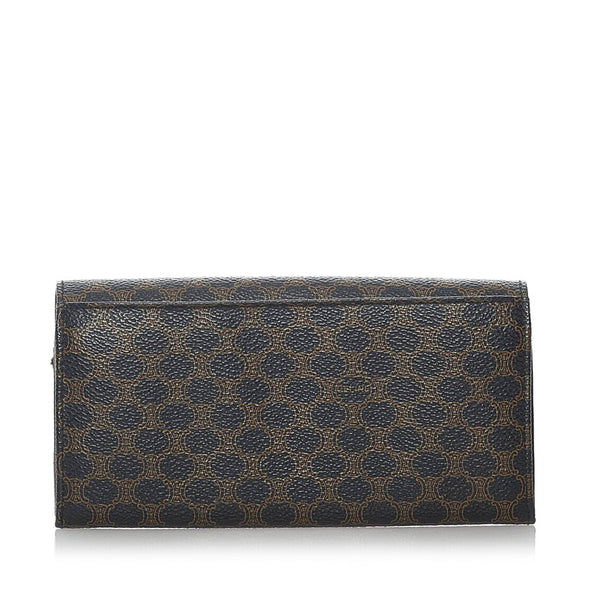セリーヌ マカダム ブラック ブラウン PVC レザー 長財布 レディース CELINE 【中古】