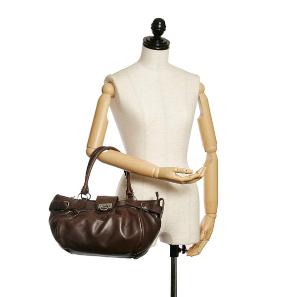 サルヴァトーレフェラガモ ガンチーニ ハンドバッグ AB-21 A050 ブラウン レザー レディース Salvatore Ferragamo 【中古】