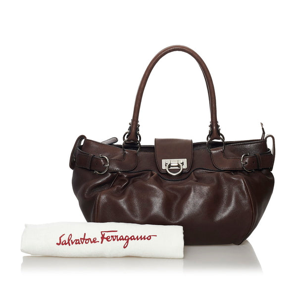 サルヴァトーレフェラガモ ガンチーニ ハンドバッグ AB-21 A050 ブラウン レザー レディース Salvatore Ferragamo 【中古】