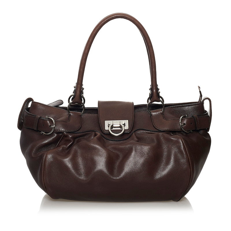 サルヴァトーレフェラガモ ガンチーニ ハンドバッグ AB-21 A050 ブラウン レザー レディース Salvatore Ferragamo 【中古】