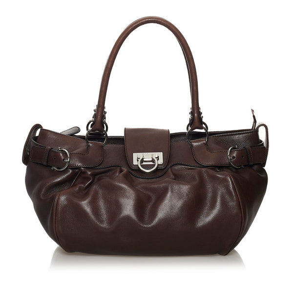 サルヴァトーレフェラガモ ガンチーニ ハンドバッグ AB-21 A050 ブラウン レザー レディース Salvatore Ferragamo 【中古】