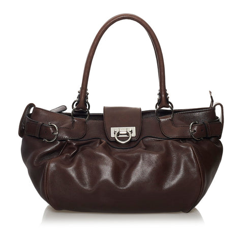 サルヴァトーレフェラガモ ガンチーニ ハンドバッグ AB-21 A050 ブラウン レザー レディース Salvatore Ferragamo 【中古】