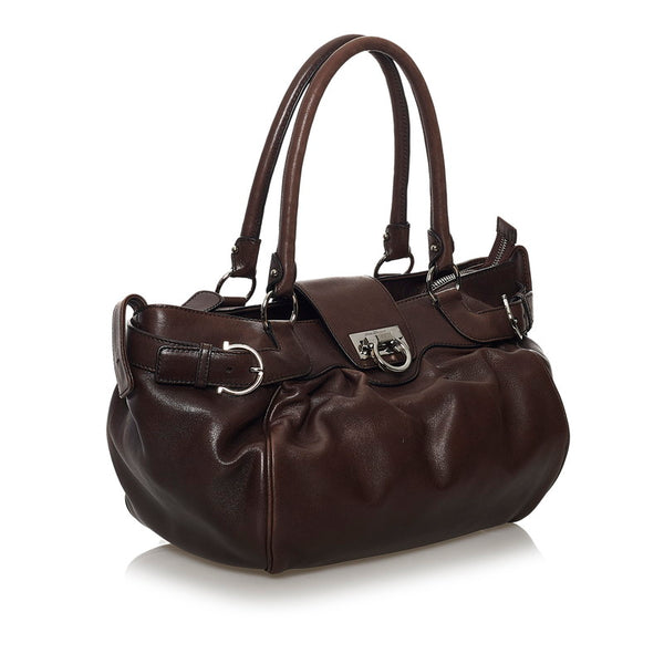 サルヴァトーレフェラガモ ガンチーニ ハンドバッグ AB-21 A050 ブラウン レザー レディース Salvatore Ferragamo 【中古】