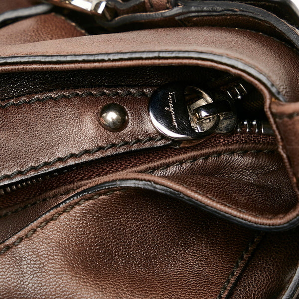 サルヴァトーレフェラガモ ガンチーニ ハンドバッグ AB-21 A050 ブラウン レザー レディース Salvatore Ferragamo 【中古】