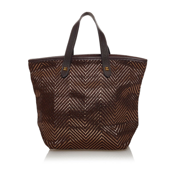 エルメス カバ チェンナイ ハンドバッグ ブラウン ゴールド レザー ポリエステル レディース HERMES 【中古】