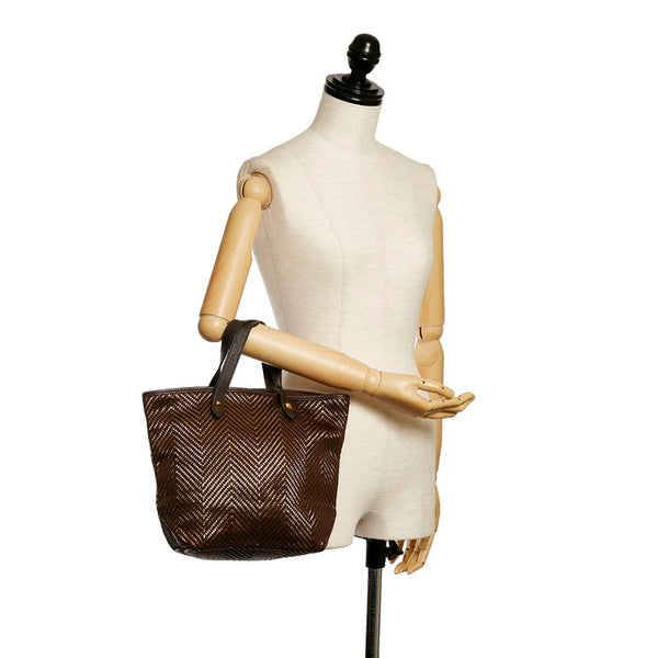 エルメス カバ チェンナイ ハンドバッグ ブラウン ゴールド レザー ポリエステル レディース HERMES 【中古】