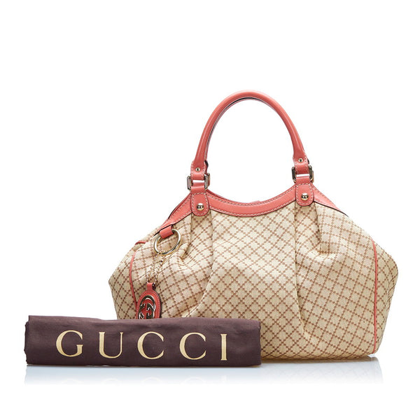 グッチ ディアマンテ スーキー ハンドバッグ トートバッグ 211944 ベージュ ピンク キャンバス レザー レディース GUCCI 【中古】