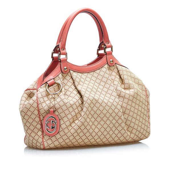 グッチ ディアマンテ スーキー ハンドバッグ トートバッグ 211944 ベージュ ピンク キャンバス レザー レディース GUCCI 【中古】