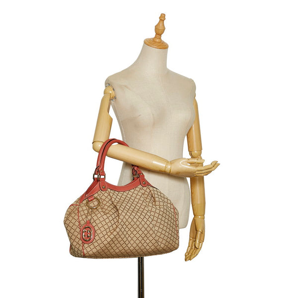 グッチ ディアマンテ スーキー ハンドバッグ トートバッグ 211944 ベージュ ピンク キャンバス レザー レディース GUCCI 【中古】