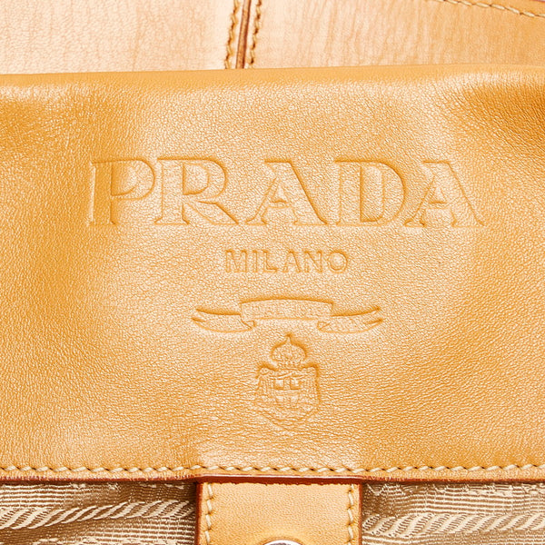プラダ ロゴジャガード ハンドバッグ BR3438 ベージュ ブラウン キャンバス レザー レディース PRADA 【中古】