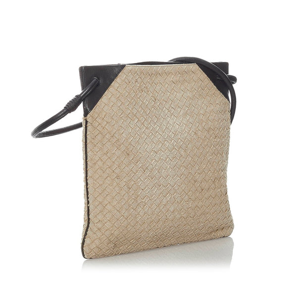 ボッテガヴェネタ イントレチャート ショルダーバッグ ベージュ ブラック キャンバス レザー レディース BOTTEGAVENETA 【中古】