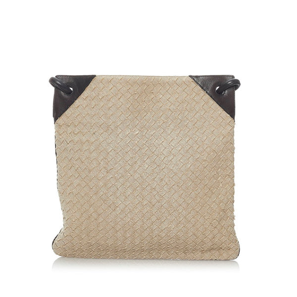 ボッテガヴェネタ イントレチャート ショルダーバッグ ベージュ ブラック キャンバス レザー レディース BOTTEGAVENETA 【中古】