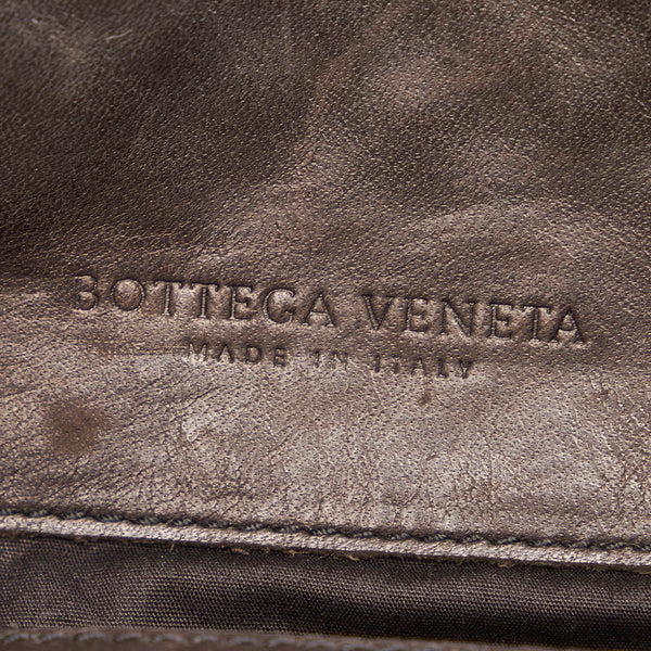 ボッテガヴェネタ イントレチャート ショルダーバッグ ベージュ ブラック キャンバス レザー レディース BOTTEGAVENETA 【中古】