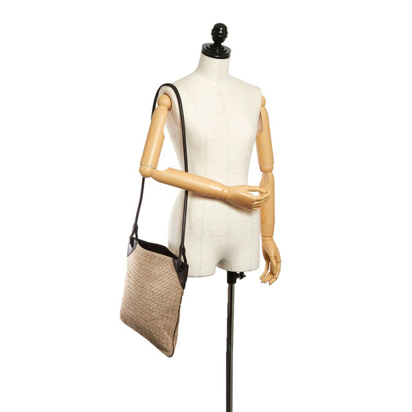 ボッテガヴェネタ イントレチャート ショルダーバッグ ベージュ ブラック キャンバス レザー レディース BOTTEGAVENETA 【中古】