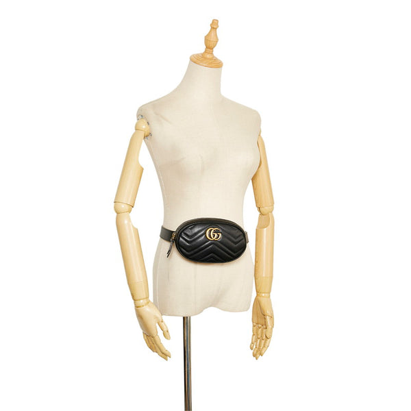 グッチ GGマーモント  ウエストバッグ ボディバッグ ショルダーバッグ 476434 ブラック レザー レディース GUCCI 【中古】