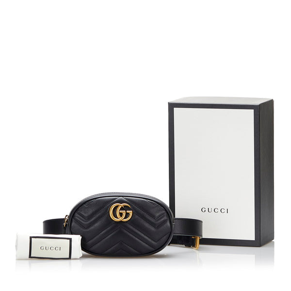 グッチ GGマーモント  ウエストバッグ ボディバッグ ショルダーバッグ 476434 ブラック レザー レディース GUCCI 【中古】