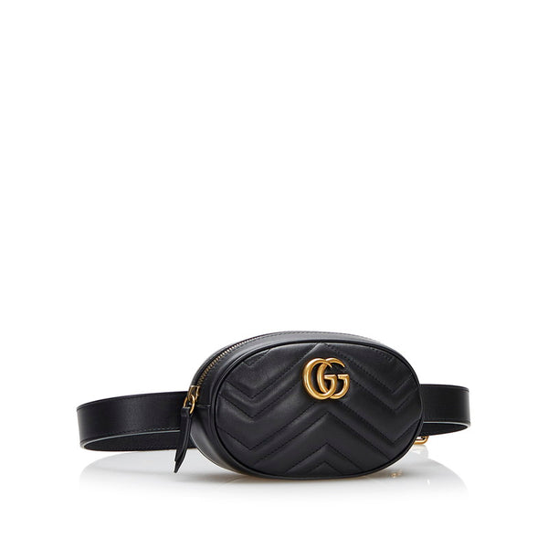 グッチ GGマーモント  ウエストバッグ ボディバッグ ショルダーバッグ 476434 ブラック レザー レディース GUCCI 【中古】