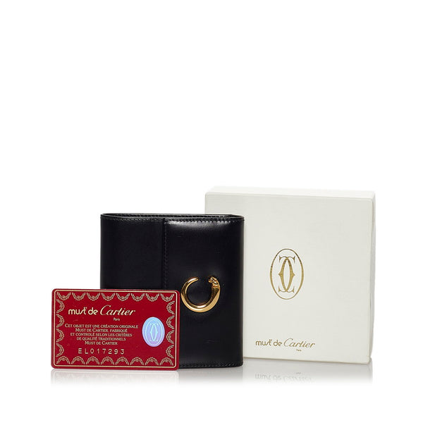カルティエ パンテール ブラック レザー 二つ折り財布 レディース CARTIER 【中古】