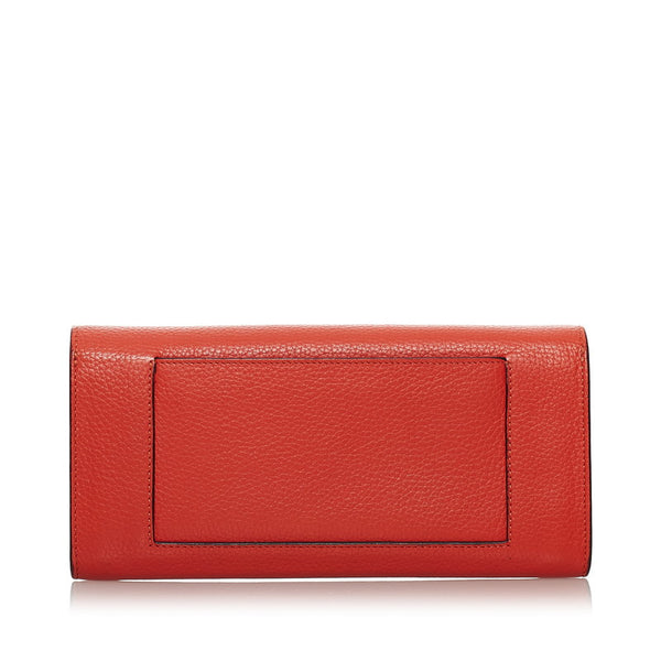 セリーヌ ラージフラップ マルチファンクション 二つ折り財布 長財布 オレンジ レザー レディース CELINE 【中古】