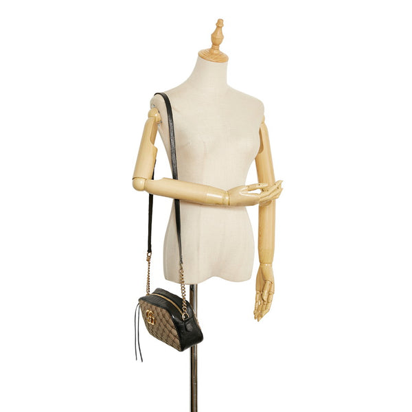 グッチ GGマーモント GGキャンバス 斜め掛け チェーン ショルダーバッグ 447632 ベージュ ブラック キャンバス レザー レディース GUCCI 【中古】