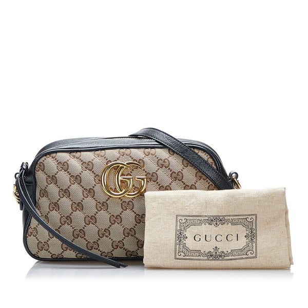 グッチ GGマーモント GGキャンバス 斜め掛け チェーン ショルダーバッグ 447632 ベージュ ブラック キャンバス レザー レディース GUCCI 【中古】