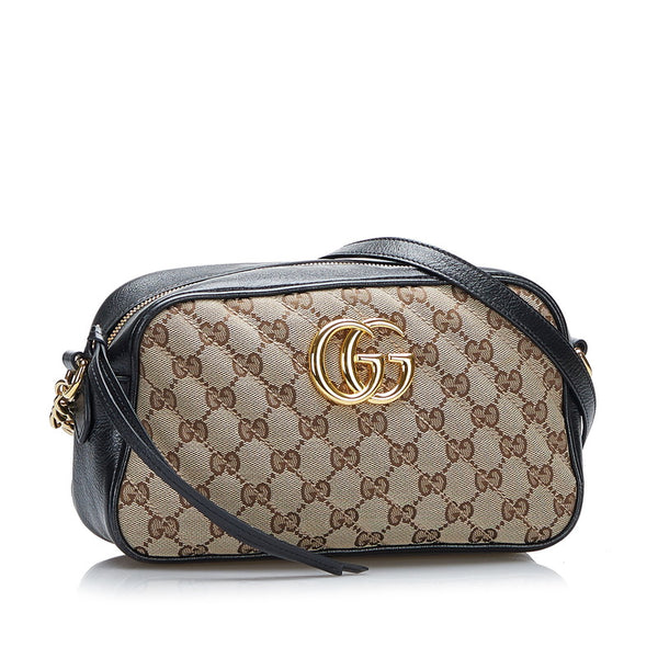 グッチ GGマーモント GGキャンバス 斜め掛け チェーン ショルダーバッグ 447632 ベージュ ブラック キャンバス レザー レディース GUCCI 【中古】