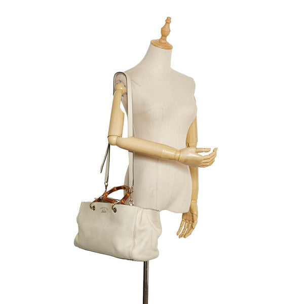 グッチ バンブー ショッパー ハンドバッグ ショルダーバッグ 2WAY 323660 オフホワイト レザー レディース GUCCI 【中古】