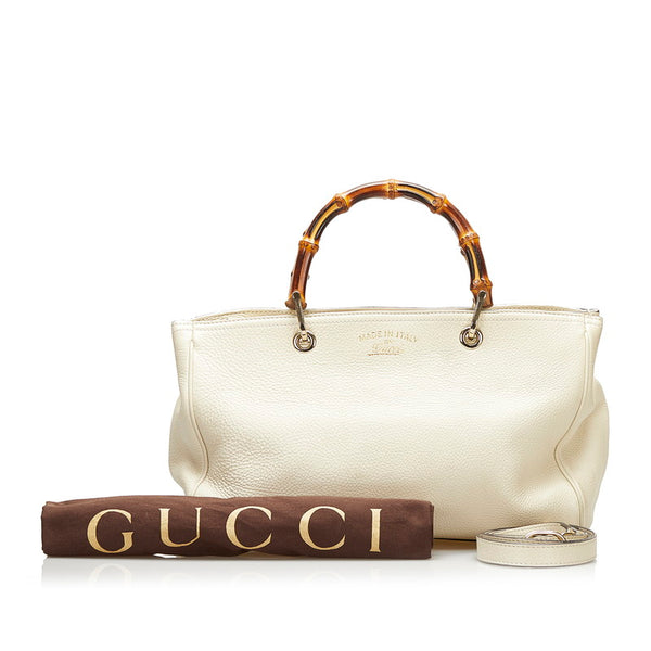 グッチ バンブー ショッパー ハンドバッグ ショルダーバッグ 2WAY 323660 オフホワイト レザー レディース GUCCI 【中古】