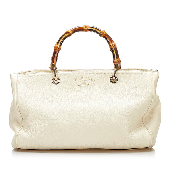グッチ バンブー ショッパー ハンドバッグ ショルダーバッグ 2WAY 323660 オフホワイト レザー レディース GUCCI 【中古】
