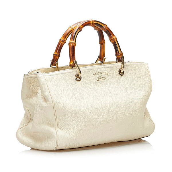 グッチ バンブー ショッパー ハンドバッグ ショルダーバッグ 2WAY 323660 オフホワイト レザー レディース GUCCI 【中古】