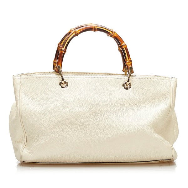 グッチ バンブー ショッパー ハンドバッグ ショルダーバッグ 2WAY 323660 オフホワイト レザー レディース GUCCI 【中古】