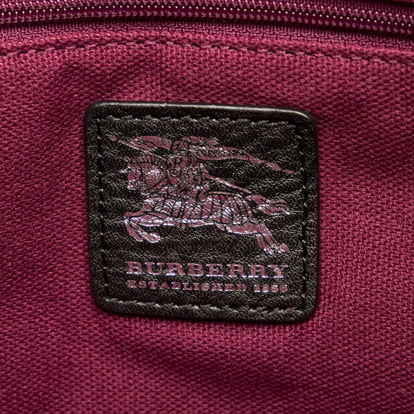 バーバリー チェック トートバッグ ブラック ホワイト キャンバス レザー レディース BURBERRY 【中古】