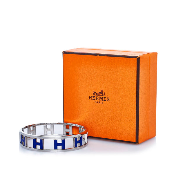 エルメス ロンドアッシュ H リバーシブル バングル ブレスレット シルバー ブルー メタル エナメル レディース HERMES 【中古】