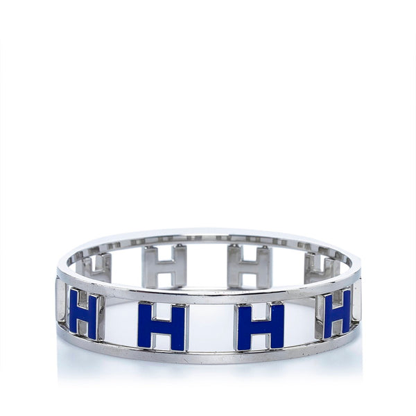 エルメス ロンドアッシュ H リバーシブル バングル ブレスレット シルバー ブルー メタル エナメル レディース HERMES 【中古】