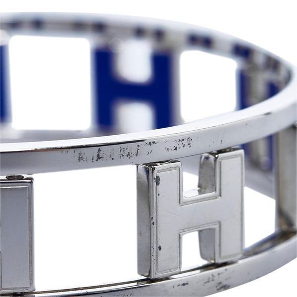 エルメス ロンドアッシュ H リバーシブル バングル ブレスレット シルバー ブルー メタル エナメル レディース HERMES 【中古】