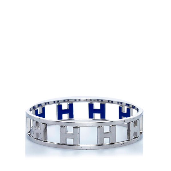 エルメス ロンドアッシュ H リバーシブル バングル ブレスレット シルバー ブルー メタル エナメル レディース HERMES 【中古】