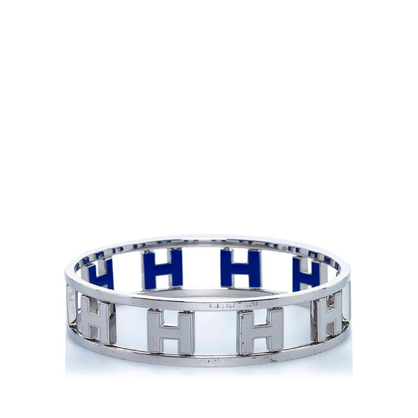エルメス ロンドアッシュ H リバーシブル バングル ブレスレット シルバー ブルー メタル エナメル レディース HERMES 【中古】