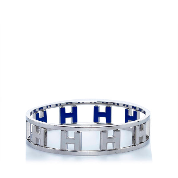 エルメス ロンドアッシュ H リバーシブル バングル ブレスレット シルバー ブルー メタル エナメル レディース HERMES 【中古】