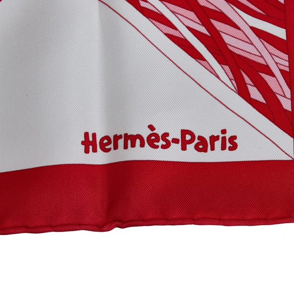 エルメス カレ90 Travers Champs 田園を通り抜けて スカーフ レッド マルチカラー シルク レディース HERMES 【中古】